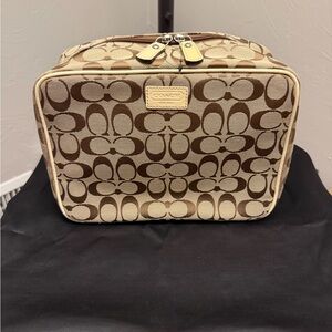 Coach Tan and Brown Signature Cosmetic Case